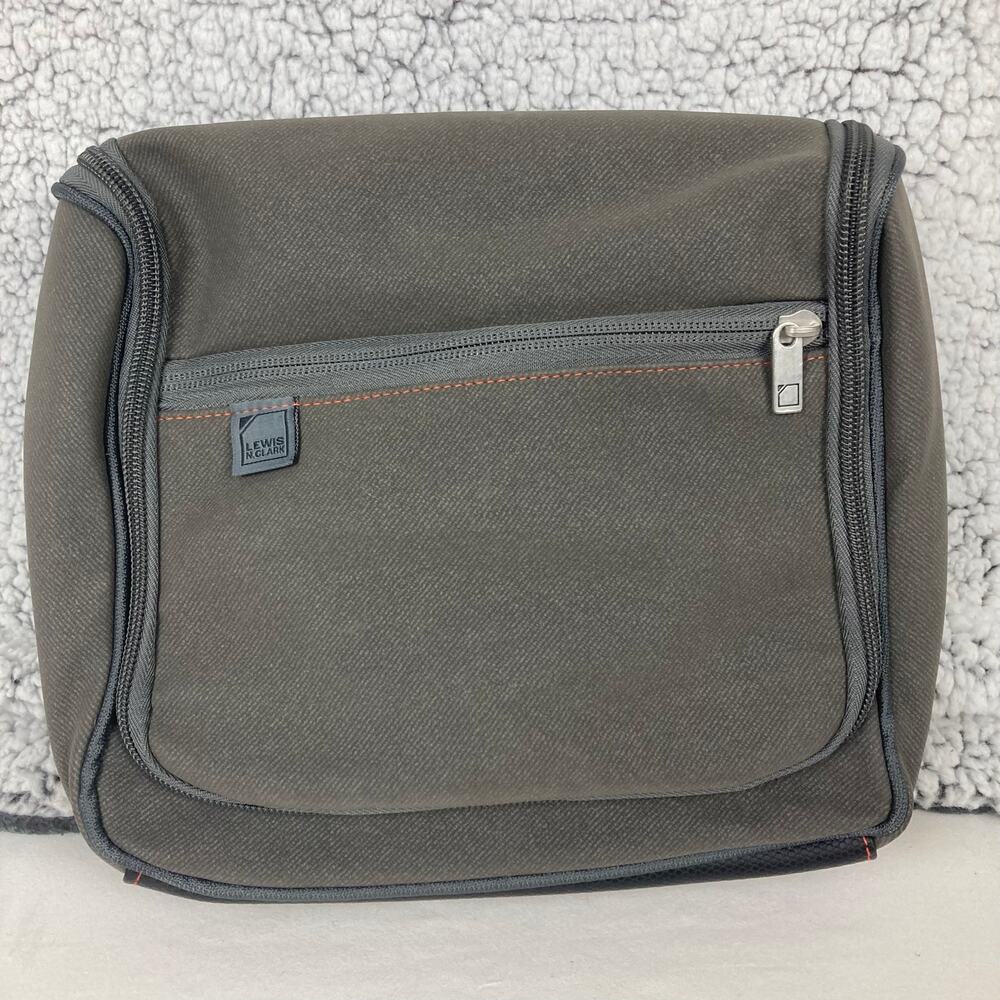 Lewis N Clark Toiletry Bag Gray Orange Trim Handle Travel Hang Mesh Pocket 9x9